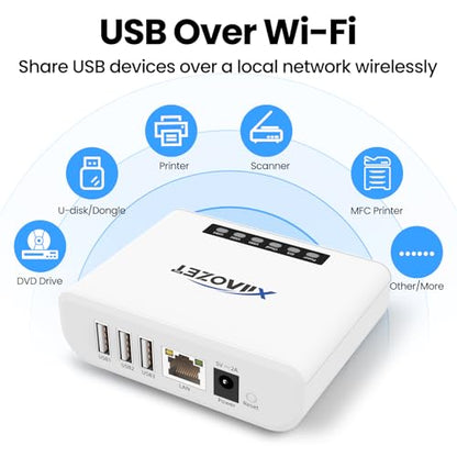 Xiiaozet 4.45 x 3.31 x 2.52 inches LK300EW Wireless USB Server Compatible with Windows Mac Linux Ethernet WiFi