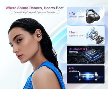 OHAYO A7 Wireless Open Ear Headphones Bluetooth 5.4 Black