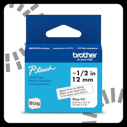 Brother 12mm Btag231 Black on White Label Tape for P-touch Label Makers