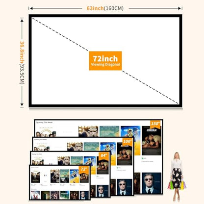 Taotique 72 inch Projector Screen 16:9 HD Portable Double-Sided Polyester Fabric