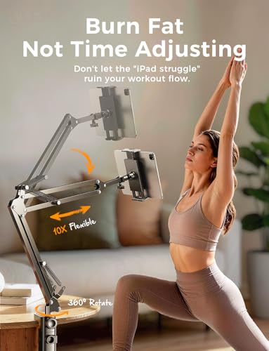 LISEN 2E41 Tripod Mount Adjustable Tablet and Phone Holder for Devices 4-13 Inches