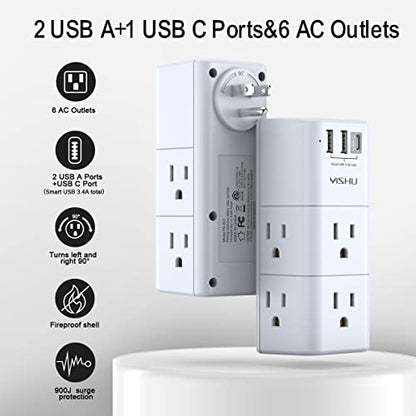YISHU 5.2 x 2.03 Inch AHR-503 6 Outlet 3 USB Surge Protector