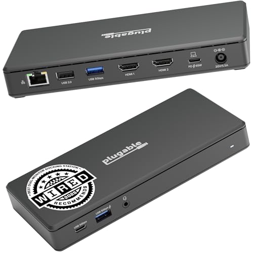Plugable USB 3.0 Type C Docking Station UD-MSTH2 2xHDMI 4K 60Hz 65W
