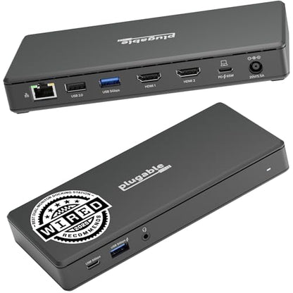 Plugable USB 3.0 Type C Docking Station UD-MSTH2 2xHDMI 4K 60Hz 65W