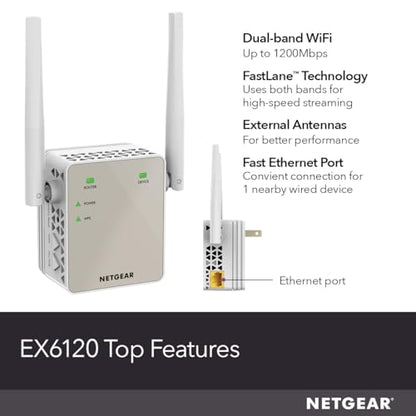 NETGEAR 802.11ac EX6120-100NAS AC1200 Dual-Band Wireless Range Extender