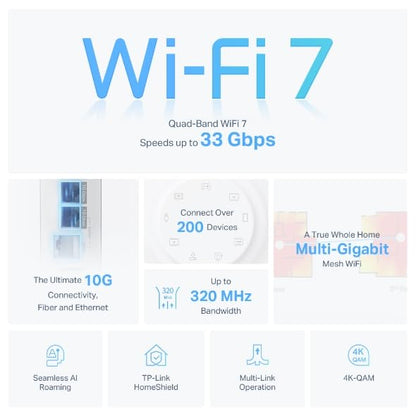 TP-Link Deco BE95 Quad-Band Wi-Fi 7 Whole Home Mesh System with 12 Antennas and 10G Ports
