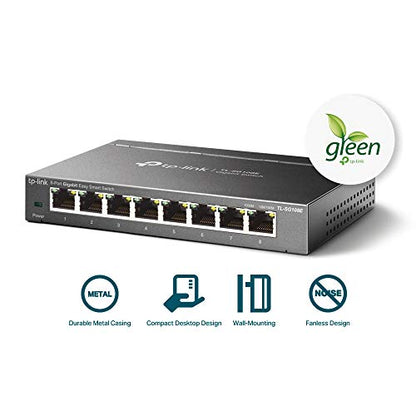 TP-Link 8 Port Gigabit Switch TL-SG108E | 1000 Watts | 9V DC | RJ45 Interface | Up to 40°C | 3 Layers | Black Metal