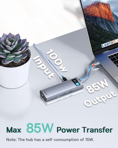 Baseus 5.31" x 1.93" Laptop Docking Station 9-in-1 USB C Hub 2 HDMI 4K@120Hz Dual Monitor 1000Mbps LAN 85W PD