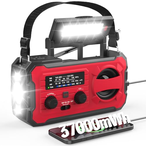 Nitigo 10000mAh Emergency Weather Radio with AM/FM/WB Tuner, NOAA Weather Alerts, Rechargeable Battery, USB/Solar/Hand Crank Charging, LED Flashlight, SOS Alarm, Indoor/Outdoor Use