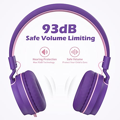 AILIHEN I35-PP Wired Headphones 93dB Volume Limiter On-Ear Headphones for Kids