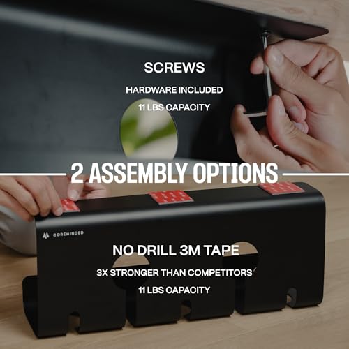 COREMINDED 2-Piece Cable Management Tray Set Matte Black Self-Adhesive Carbon Steel