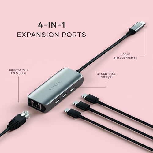 Satechi ST-H3C25EM USB C Ethernet Adapter 2.5 Gigabit 4-in-1 Network Adapter