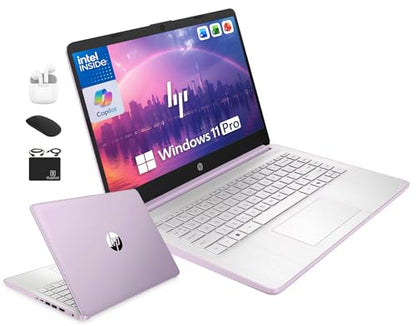 HP 14 Inch Laptop Computer for Business and Education, Intel N150, 128GB SSD, 500GB External Drive, 4GB RAM, Windows 11 Pro, HD Display, Honey Lavender