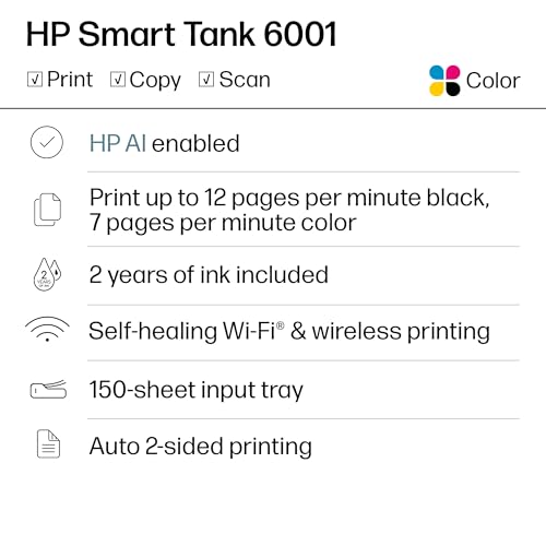 HP ST 6001 AIO Inkjet Printer Model 2H0B9A, 4800 x 1200 DPI, 12 PPM, 14.07 lbs