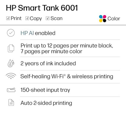 HP ST 6001 AIO Inkjet Printer Model 2H0B9A, 4800 x 1200 DPI, 12 PPM, 14.07 lbs