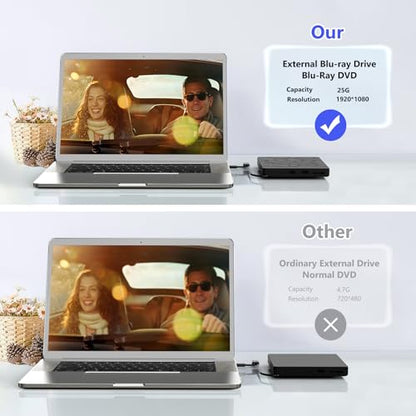 YUNINFANG External Portable Blu-ray Drive USB 3.0 Type A/C Black