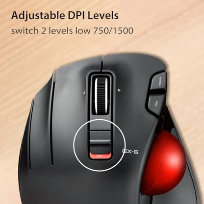 ELECOM M-XT4DRBK-G Wireless Optical Trackball Mouse, 6 Buttons, 1500 DPI, Left Handed, Ergonomic