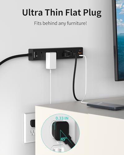 HOPOW 6 ft Power Strip QV560-CU 5 Outlets 3 USB Ports 1700 Joules Black