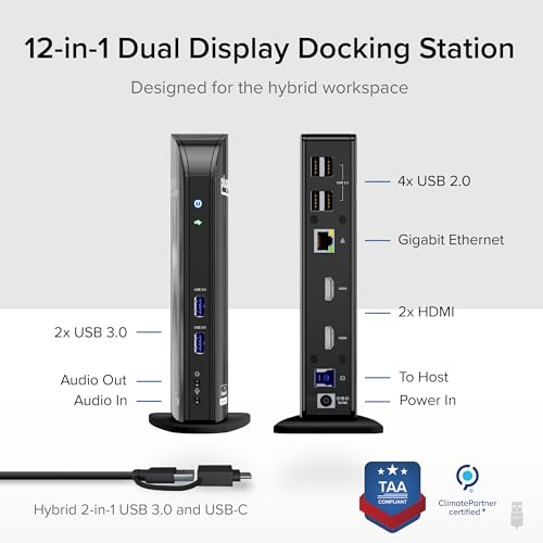 Plugable Universal Docking Station UD-3900, Supports Dual HDMI 1920x1200@60Hz, USB 3.0, Gigabit Ethernet, 6 USB Ports
