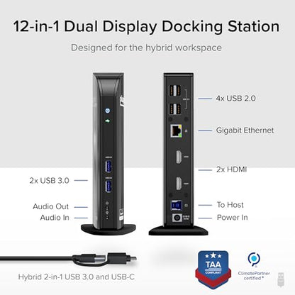 Plugable Universal Docking Station UD-3900, Supports Dual HDMI 1920x1200@60Hz, USB 3.0, Gigabit Ethernet, 6 USB Ports