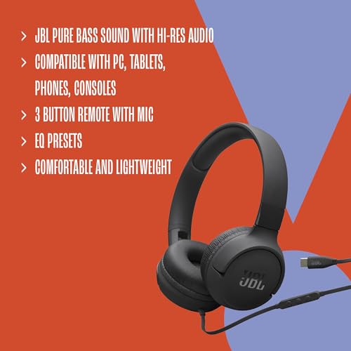JBL Tune 520C USB-C Wired On-Ear Headphones with Hi-Res Audio