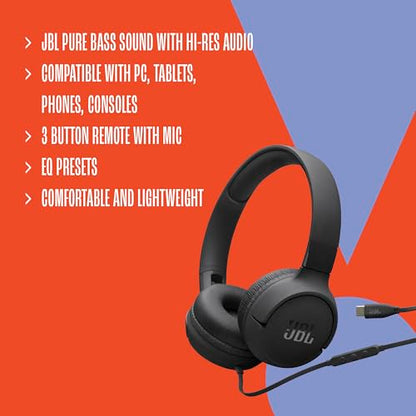 JBL Tune 520C USB-C Wired On-Ear Headphones with Hi-Res Audio