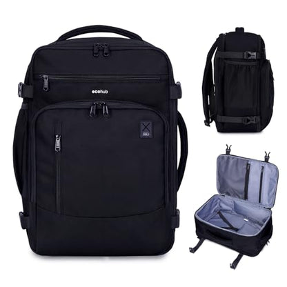 ECOHUB 17" Daypack Travel Backpack, 25L Capacity, Water Resistant, Fits 15.6" Laptop, 16 Pockets, Adjustable Straps, Black