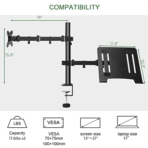 UPGRAVITY 13-27 Inch Laptop and Monitor Mount, 17.6lbs Capacity, Adjustable Gimbal Tabletop Stand, VESA 75/100mm