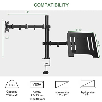 UPGRAVITY 13-27 Inch Laptop and Monitor Mount, 17.6lbs Capacity, Adjustable Gimbal Tabletop Stand, VESA 75/100mm