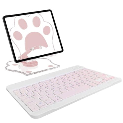 TopPerfekt Adjustable Wireless Tablet Keyboard with Stand, Bluetooth, QWERTY Layout, Pink