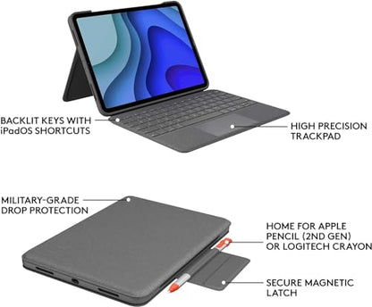 Logitech Folio Touch 11" Tablet Keyboard Case - 78 Keys - Smart Connector - ABS - Grey