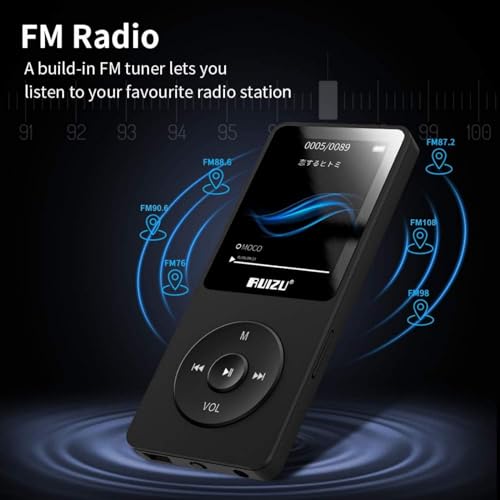 RUIZU 64GB X02 MP3 Player Portable Music Device with FM Radio, Voice Recorder, Video Playback, Bluetooth 5.3, LCD Display