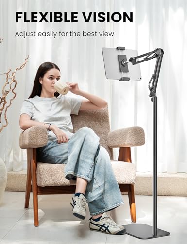 SteelStorm Floor Tablet Stand STEELSTORM-L7 Universal Holder, Adjustable Height, 360-Degree Rotation, Compatible with Devices 4.7"-12.9"
