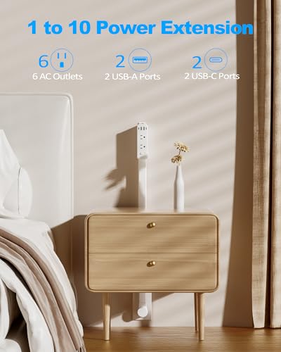 Olcorife 6-Outlets Power Strip with 4 USB Ports, Surge Protection, Extender Stick 22-34 inches