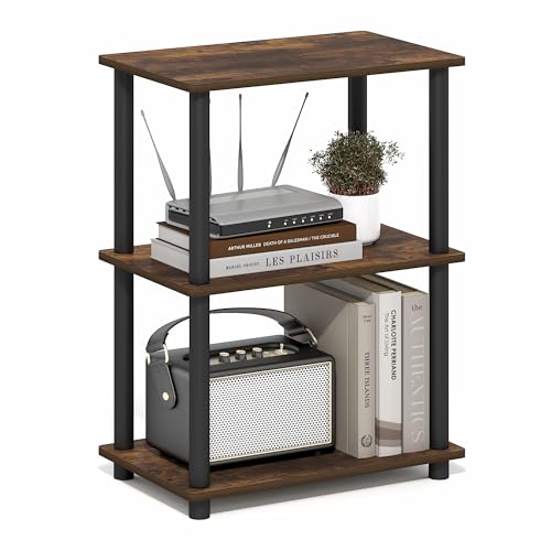 Furinno 3-Tier Narrow 18061APBK Display Rack Storage Shelf Amber Pine/Black