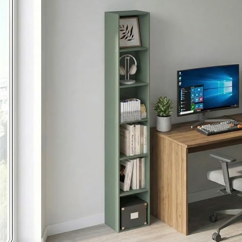 Furinno 6-Tier 24009SG Height 71.0 inches Width 12.1 inches Depth 9.4 inches Rectangular Open Shelving Floor Mount Bookcase