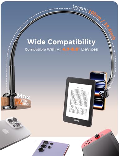 Mumay 39.4" ANJ-133 Adjustable eReader Stand - Flexible Gooseneck Clamp Mount for Devices up to 8.6 inches