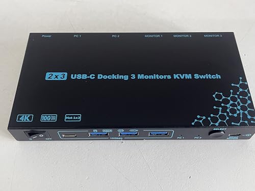 DXchip 5.91in x 3.15in x 1.18in KVMC213DH2 Manual 2-way Push Button KVM Switch USB-C 100W PD Black