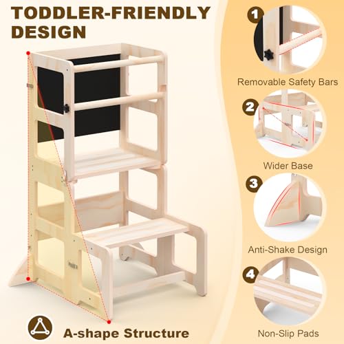 Cravenook 23.5" D x 21.5" W x 34" H LY25 Wood Foldable Toddler Step Stool
