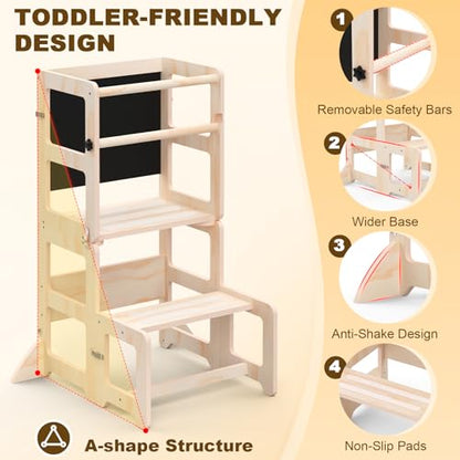 Cravenook 23.5" D x 21.5" W x 34" H LY25 Wood Foldable Toddler Step Stool