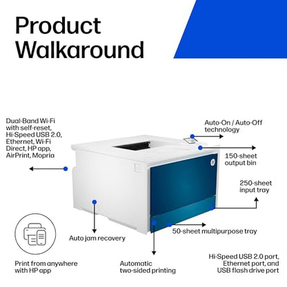 HP Color LaserJet Pro 4201dw Compact Laser Printer, 600 x 600 DPI, Automatic Duplex Printing, All-in-One