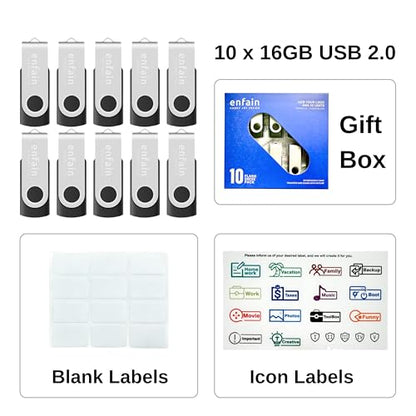 Enfain 16GB USB 2.0 Flash Drive 5000626 USB 2.0 Compact Portable Black