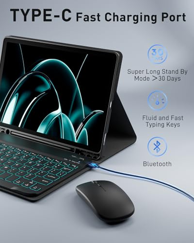TUNKARMOR 10.9-11 inch FXJP-iPad 10th/11th Gen Bluetooth Backlit Ergonomic Keyboard Case