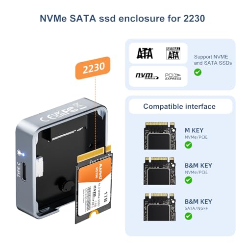 MAIWO M.2 NVMe SATA SSD Enclosure, 2TB, USB 3.2 Gen 2, Aluminum, Compact Design, Tool-Free Installation