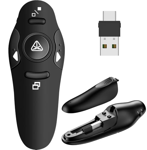 DinoFire 8541661066 USB Wireless Presentation Remote Clicker 50 Feet Range 3 Buttons Ergonomic Design