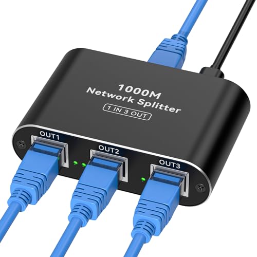 THXCDBID Ethernet Switch 1-to-3 RJ45 Splitter 1000Mbps ON-OFF 5V DC