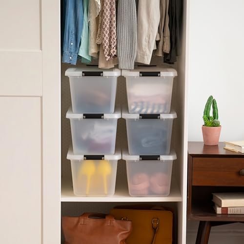 IRIS USA 13 Quart Plastic Clip Storage Bin, 15.5" L x 9.38" W x 7.75" H, 6 Compartments, Model 500563