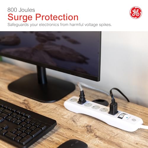 GE 8 Ft Surge Protector Power Strip Model 67044, 125 Volts, 6 Outlets, 800 Joules Surge Protection