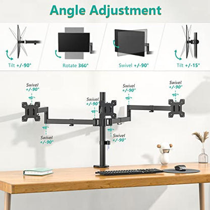 WALI M003S Triple Monitor Mount, Tabletop Mount, 13-27 inch Monitor, 22 lbs Capacity, Metal, Black