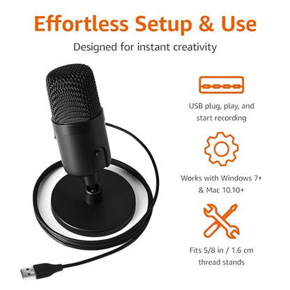 Amazon Basics USB Condenser Microphone AMZ-S6524A, Unidirectional, 75 Decibels, 20 Hz - 20 kHz, Black